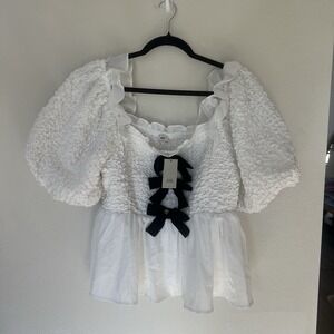 NWT River Island Textured Bow Detail Top Size 12 Feminine Valentines Date Square